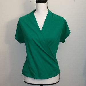 Maeve Anthropologie top, faux wrap bright green Sm